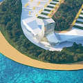 Aerial View Planning Of Waterfront Modern White Buildings With Glass Curtain Walls Greenery And Trees