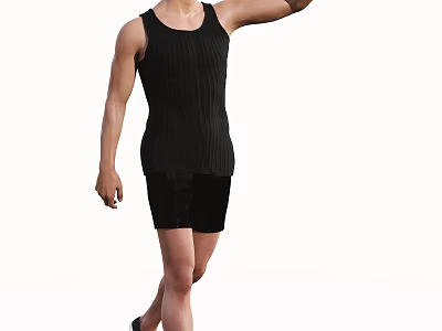 Man In Black Sleeveless Tank Top And Black Shorts Walking With Raised Arm 3d model