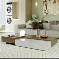 Modern Minimalist Sofa and Coffee Table Set with Pillows Vase Fruits and Decorative Painting