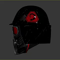 Black Cracked Helmet With Red Goggles And Futuristic Tactical Breathing Design