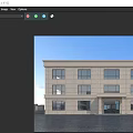 Modern Office Building Exterior Cream Colored Facade Large Windows Black Entrance And Blue Sky