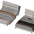 Sleek Modern Double Bed with Light Gray Headboard Frame and Beige Brown Blankets Bedding 3d model