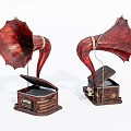 Vintage Gramophone Audio Equipment With Red Horn And Wooden Base Design