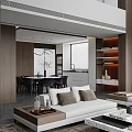 Modern Living Room Interior With Spiral Pendant Light Large Windows Mountain View And Marble Wall