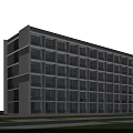 Modern School Building Multi Story With Large Windows Balconies Green Trees Lawn And Blue Sky