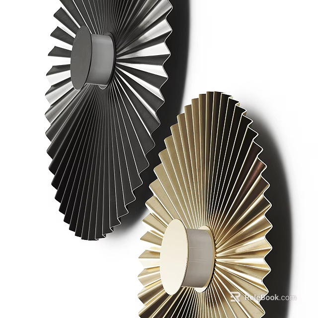 Modern Decorative Wall Lamps with Black and Gold Fan Shaped Design and Radiant Metallic Lines 3d model 