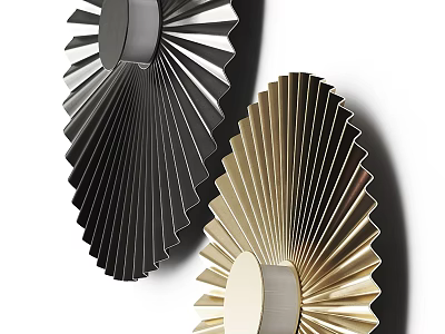 Modern Decorative Wall Lamps with Black and Gold Fan Shaped Design and Radiant Metallic Lines 3d model