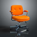 Orange Leather Office Chair With Armrests And Metal Swivel Base On Wheels