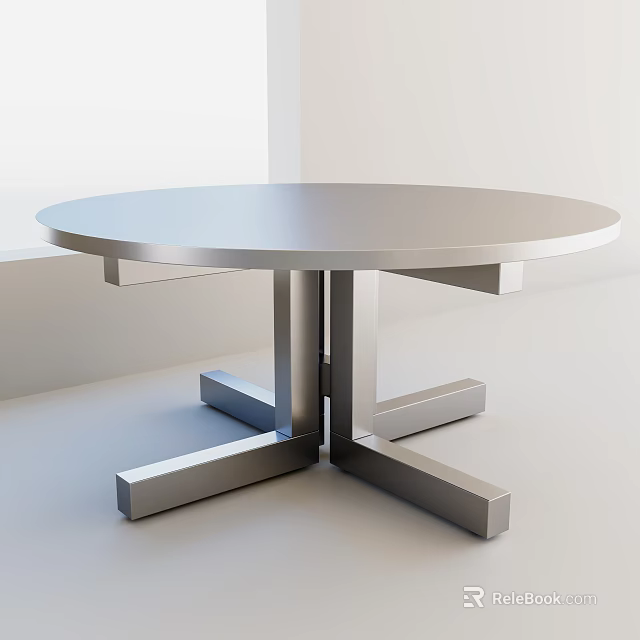 Modern Round Metal Dining Table With Sturdy Sleek Cross Legs Design 3d model 