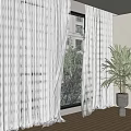 White Sheer Curtains For Indoor Window With Trees Outside And Potted Plant