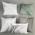 Modern Decorative Throw Pillows With Textured White Green Gray And Patterned Design Details 3d model