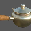 Vintage Silver Teapot With Wooden Handle And Shiny Metallic Body