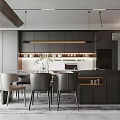 Modern Bar Area Interior Design With Dark Cabinets Counter And Dining Chairs
