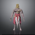 Shirtless Man With Pink Skin Golden Accessories And Pink White Skirt