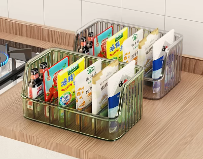 Clear Kitchen Countertop Storage Racks With Modern Design Organizing Food Packages And Bottles 3d model