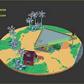 Miniature Globe Shaped Scene With Palm Trees Red Roof House Gas Station And Car