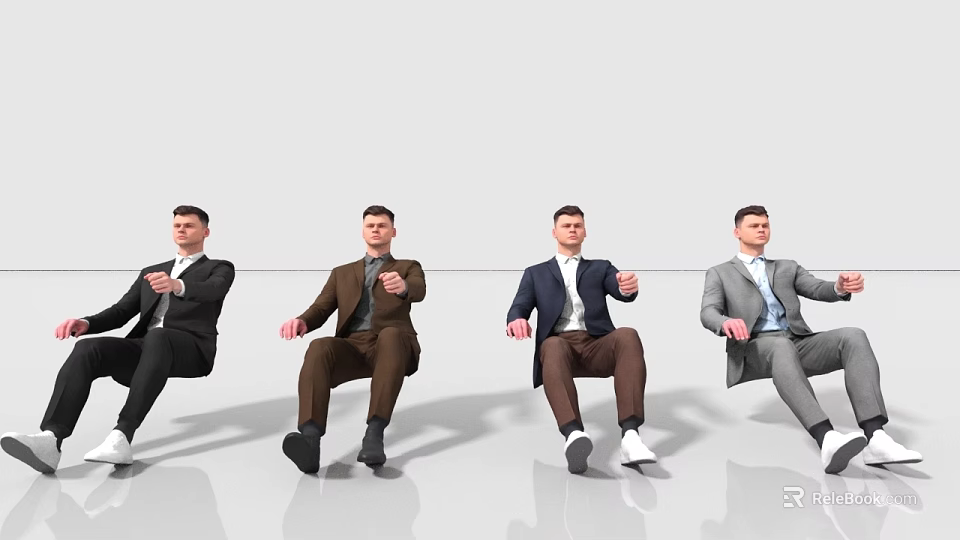 Men Wearing Different Colored Business Suits Sitting in Formal Pose 3d model 