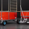 Red Metal Frame Utility Carts With White Grid Windows Wheels And Ladder 3d model