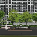 Modern Garden Landscape Design With Green Lawn Trees Stones And Sofa Coffee Table