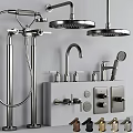 Modern Stainless Steel Shower Fixture With Handheld Sprayer And Control Knobs Design 3d model