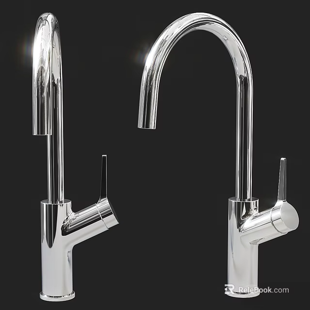Modern Chrome Plated Faucet Featuring Sleek Curved Design And Polished Surface Finish 3d model 