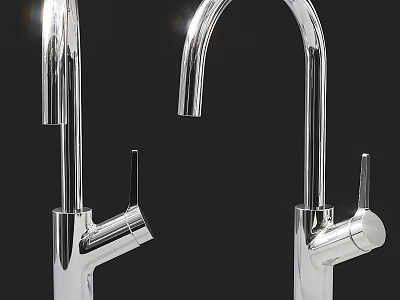 Modern Chrome Plated Faucet Featuring Sleek Curved Design And Polished Surface Finish 3d model