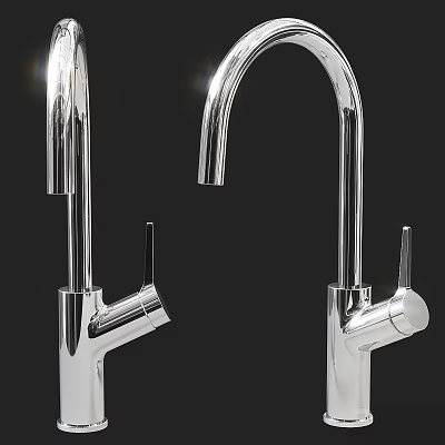 Modern Chrome Plated Faucet Featuring Sleek Curved Design And Polished Surface Finish 3d model