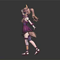 3D Anime Character With Cat Ears Pink Hair And Stylish Purple Dress
