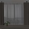 Modern Interior Featuring Beige Side Curtains Sheer White Center Panel And Green Plant