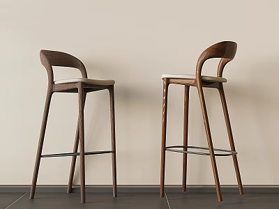 Modern Wooden Bar Stools With Curved Backrest In Minimalist Indoor Bar Setting 3d model