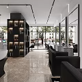 Modern Hair Salon Interior Design With Mirrors Styling Chairs And Storage Shelves