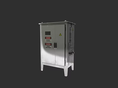 Industrial Equipment Metal Enclosure Control Cabinet With Display Panel Warning Signs And Stand Base 3d model