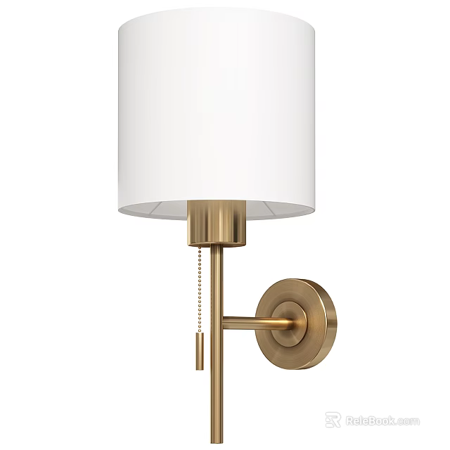 Gold Brass Wall Lamp With White Fabric Shade And Adjustable Arm 3d model 