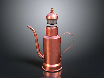 Copper Metallic Kettle With Golden Lid Long Spout And Handle For Home Use 3d model