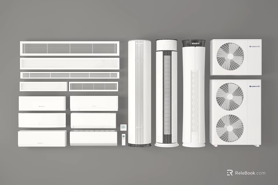 Various Styles of Modern Air Conditioner Fans With Wall Mounted and Floor Standing Designs 3d model 