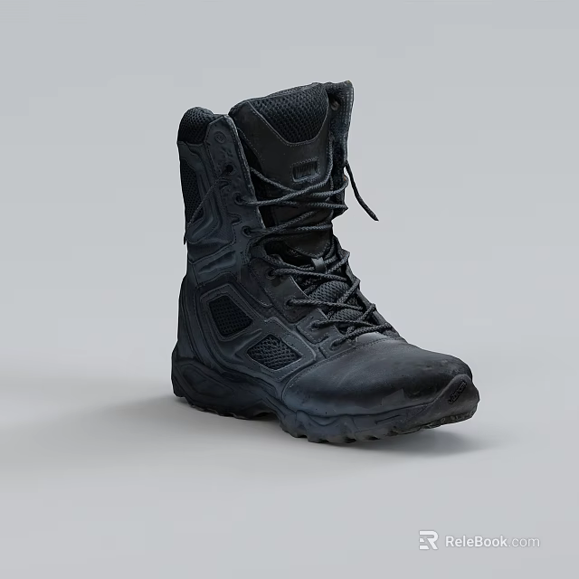Black High Top Work Boots with Lace Up Design Thick Sole and Breathable Mesh 3d model 