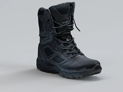 Black High Top Work Boots with Lace Up Design Thick Sole and Breathable Mesh 3d model