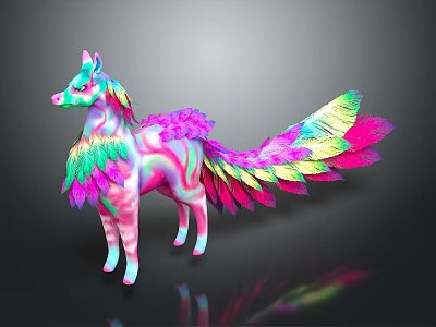 Mythical Colorful Horse With Vibrant Feather Wings And Rainbow Tail Design 3d model