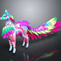 Mythical Colorful Horse With Vibrant Feather Wings And Rainbow Tail Design