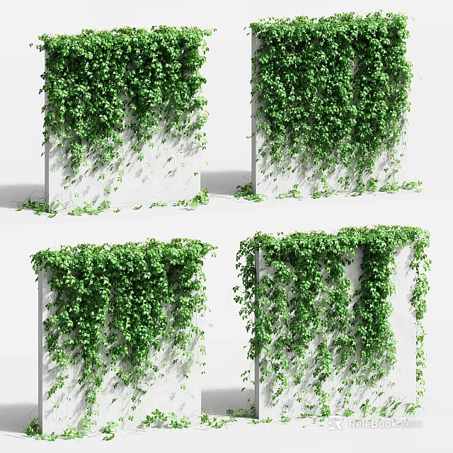 Natural Style Decorative Ornament Set With Green Vines Covering White Cubes 3d model 