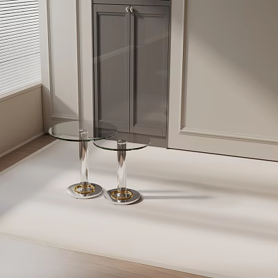 Modern Glass Top Side Tables With Metal Bases In Bright Living Space 3d model