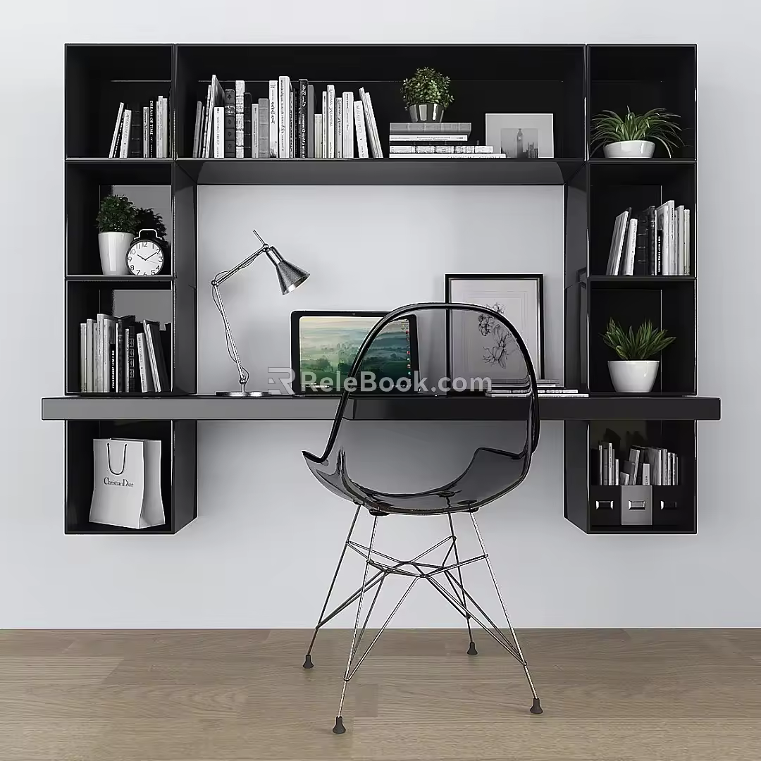 Modern Table and Chair Combination Transparent Furniture Desk Laptop Lamp 3d model