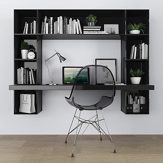 Modern Table and Chair Combination Transparent Furniture Desk Laptop Lamp 3d model