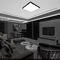 Modern Living and Dining Room Interior With Gray Sofa Coffee Tables TV And Dining Table