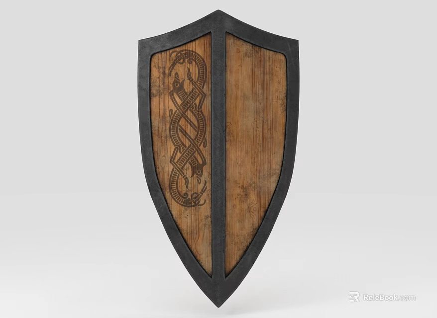 Medieval Wooden Shield With Black Border And Celtic Snake Pattern 3d model