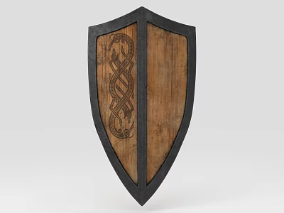 Medieval Wooden Shield With Black Border And Celtic Snake Pattern 3d model