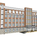 Multi story Classical Red Brick Building With Stone Base And Balconies 3d model