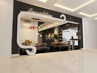 Modern Mall Shop Interior With ESPRIT Skechers Brand Merchandise Display Shelves And Decorative Flowers 3d model