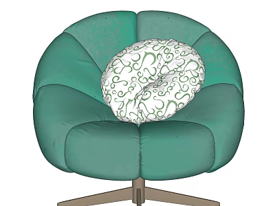 Teal Single Seater Sofa With White Cushion Green Pattern And Metal Stand 3d model
