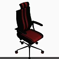 Black And Red Striped Office Chair With Leather Upholstery Armrests And Red Wheels
